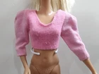 Vintage 1990s Fashion Doll Pink Long Sleeved Crop Top Z22
