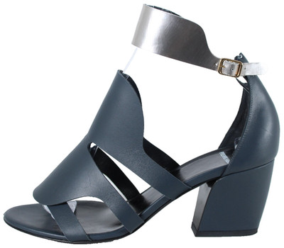 PIERRE HARDY $950 Navy Blue & Silver Leather Block Heel Gladiator Sandals 38