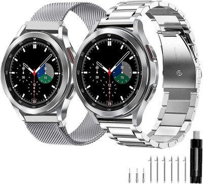 2pc Stainless Steel Strap for Samsung Galaxy Watch 7 6 5 4 FE Band Pro, Watch 3