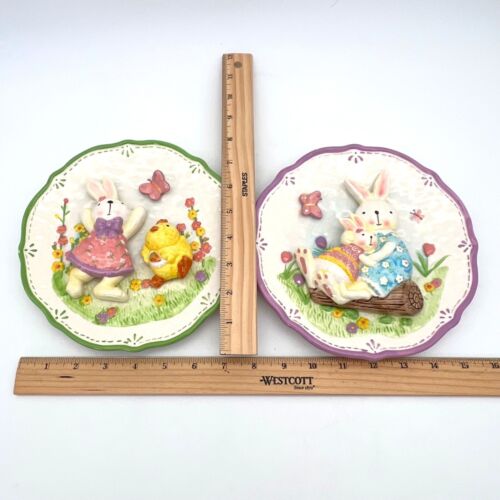 Osterhase Hasen & Küken Keramik Deko Teller 2er Set Pastell 3D Kunst - Bild 14 von 15