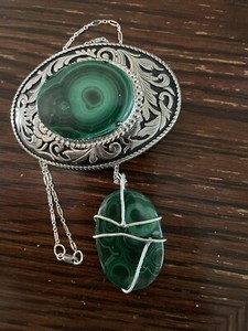 Malachite 30x40mm+ SP Belt Buckle + 16” Silver 925 30X40mm Necklace Set