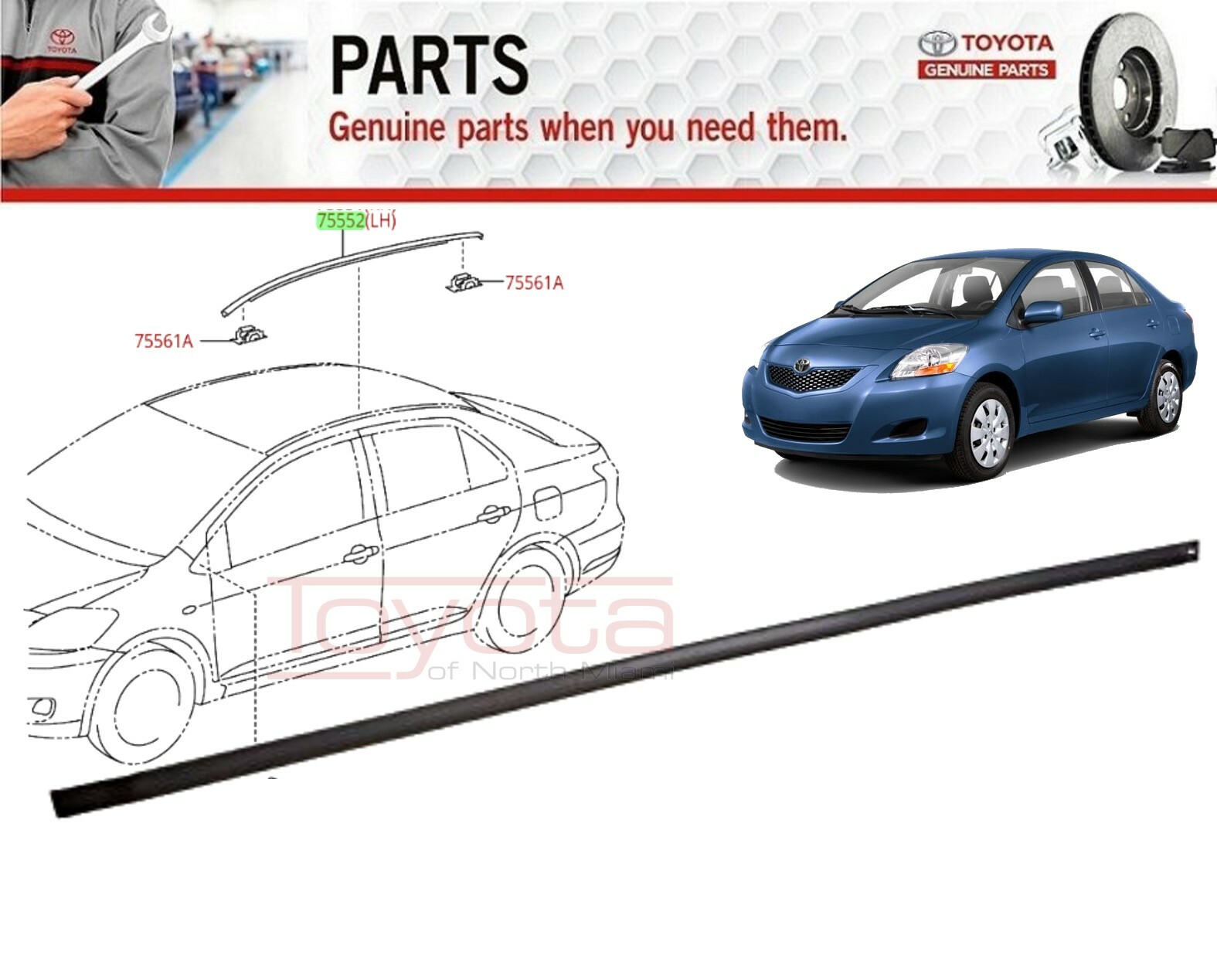 OEM Genuine Toyota 20072014 Yaris Driver Left Roof Drip Molding 75552