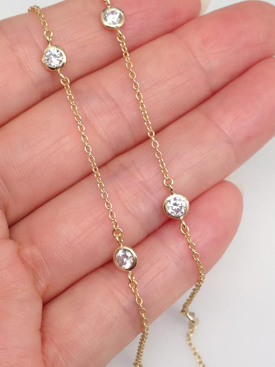 Sterling Silver 925 4mm Cz Station Necklace 18