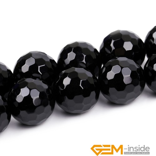Natural Black Agate Onyx Faceted Round Loose Spacer Beads For Jewelry Making 15" - Picture 52 of 60