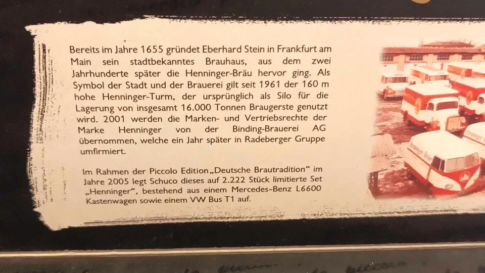 Schuco Piccolo,Set  “Henninger” with 2 models Diecast, Lim. Edit. 2222 pcs, new - Immagine 4 di 4