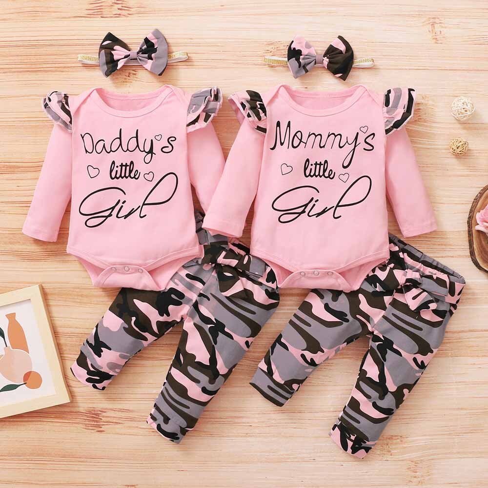 Newborn Infant Baby Mommy Daddy Letter Romper Tops+Camouflage