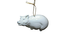 White Ceramic Pig Christmas Ornament 2" x 3"  D