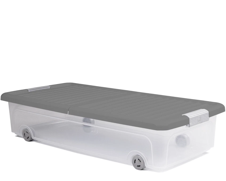 Unterbettbox Rollbox mit Deckel 35L Aufbewahrungsbox Kunststoffbox grau Ondis24 - Bild 3 von 4