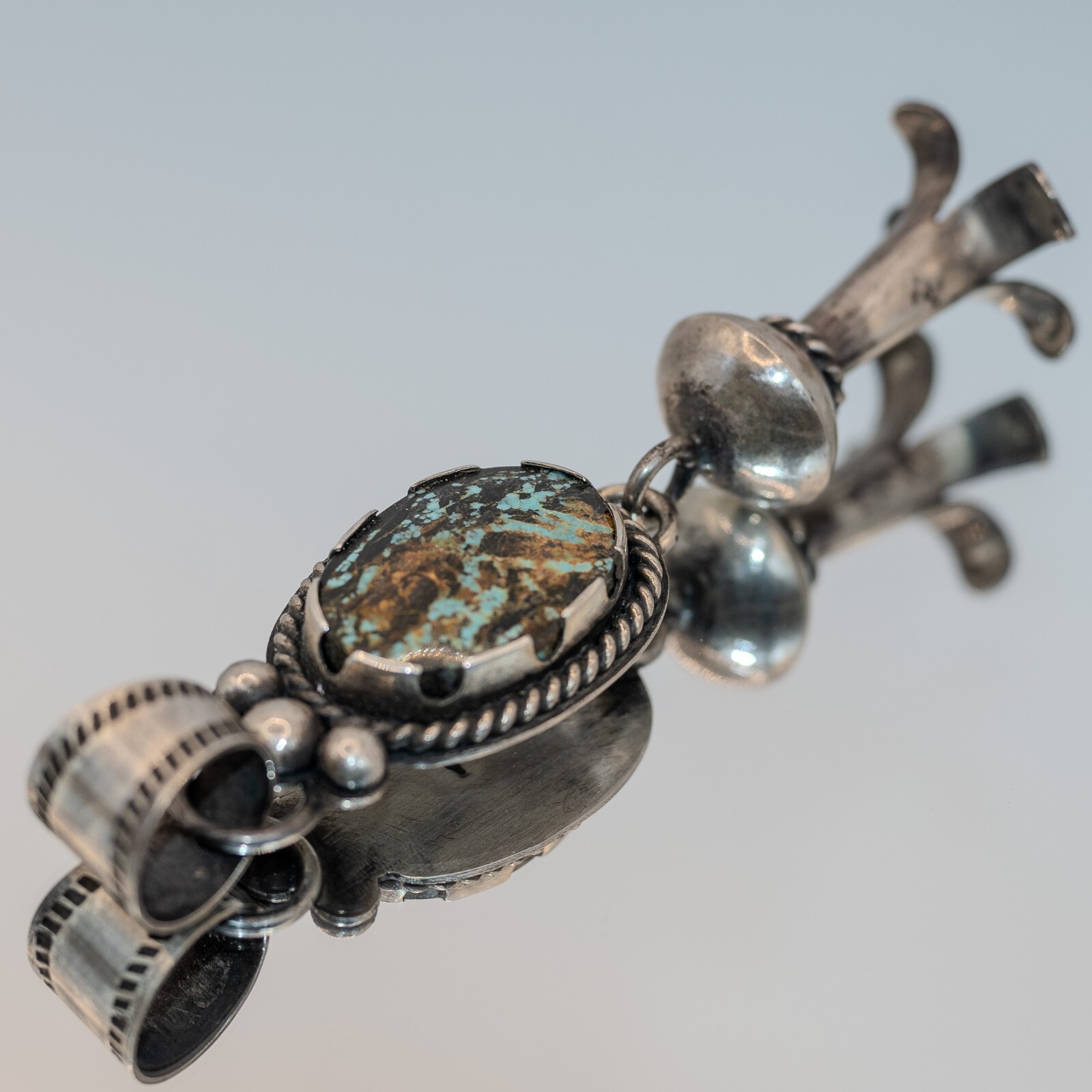 Large Blackjack Turquoise Silver Squash Blossom P… - image 12