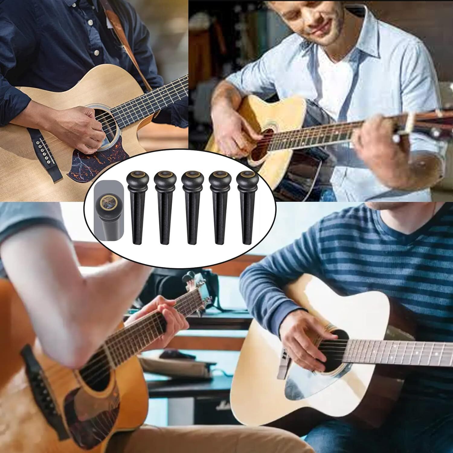 6Pcs Pure Bone Guitar Bridge Pins, Guitar Bridge Pegs Pins for Acoustic