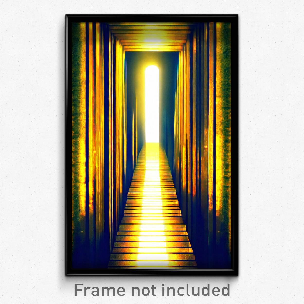 8 Bit Psychedelic Pixel Art Poster - Golden Passage Trippy Gamer Print