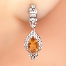 World Class 2.10ctw Golden Citrine & White Sapphire Baguette 925 Silver Earrings