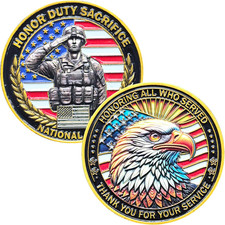 Military Challenge Coin - Honoring All Who Served, Eagle and Soldier Design, Vet