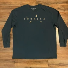 YoungLA Los Angeles Long Sleeve Graphic T-Shirt Blue Birds Logo Mens XL Stretch