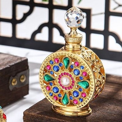 Luxurious Dubai-Style Attar Perfume Oil in Ornate Jeweled Gold Bottle   15ml