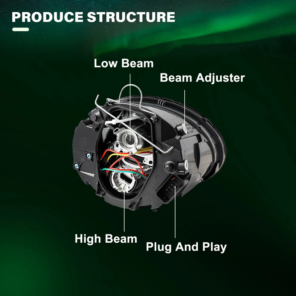 Juego de faros proyectores cromados izquierda+derecha para Volkswagen Beetle 2006-2010 con halógeno Foto 4 de 4