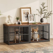 66'' Dog Crate Furniture with Double Rooms,Wooden Crate TV Stand with Removab...