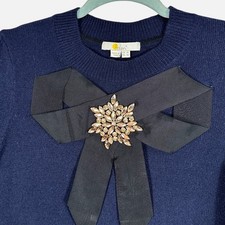 Boden Navy Blue Jewel Embellished Bow Sweater Women's US 10 UK 14
