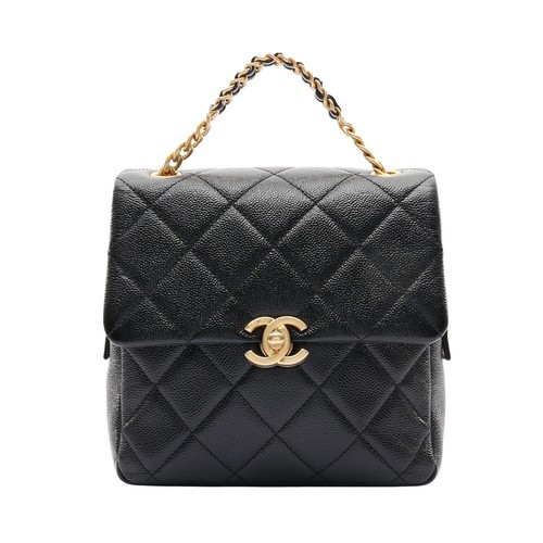 CHANEL Coco Mark Chain Melody Backpack Black Calfskin Leather AS3108