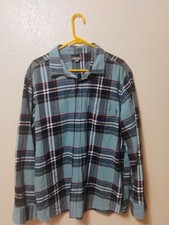 Eddie Bauer Dress Shirt Plaid flannel Teal 2XL Outdoor