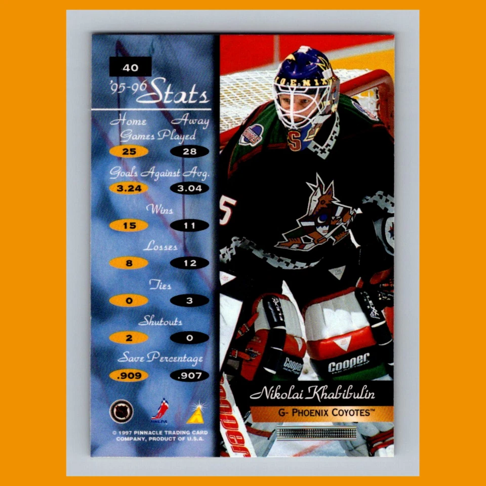 Nikolai Khabibulin #40 1996 Zenith Arizona Coyotes Hockey Card NHL NM - Image 2 of 3