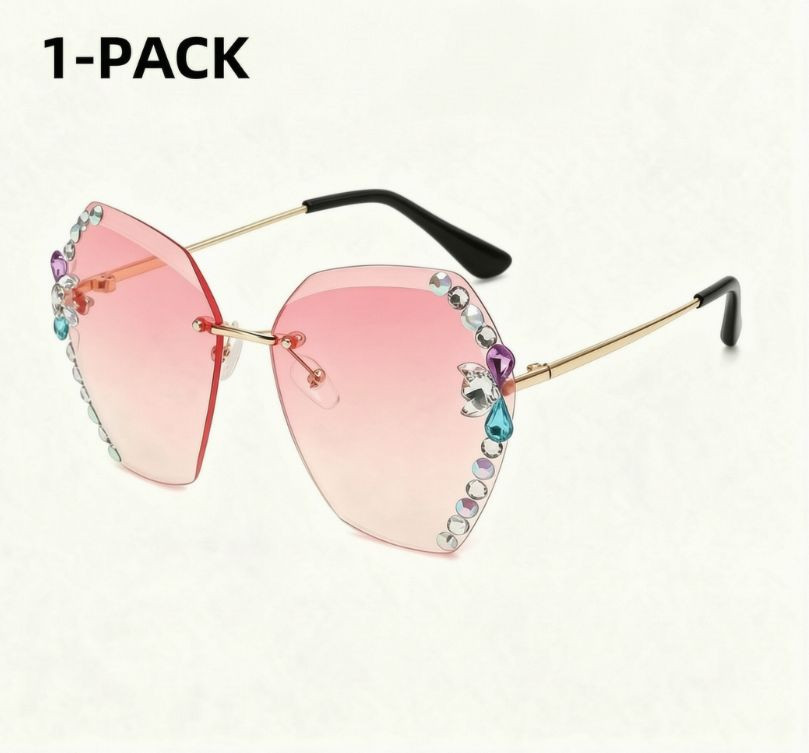 1-pack Unisex Rimless Sunglasses – Pink Gradient Lenses – Stylish Shades