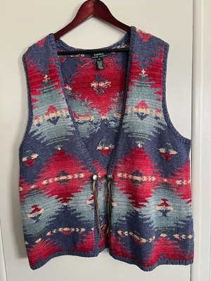Ralph Lauren Sz 1X Southwestern Native American Hand Knit Concho Sweater Vest