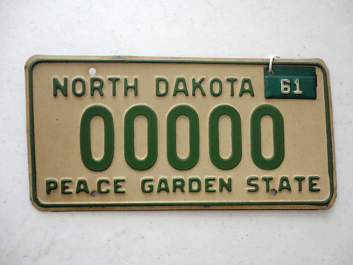 1958 North Dakota SAMPLE License Plate with 61 date tab