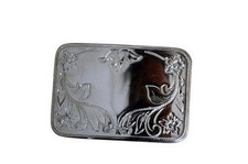 Vintage Western Floral Engraved Belt Buckle Silver Tone Scrollwork Made in USA