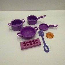 Vintage Purple Barbie Doll pots and pans mixed lot , ice cube tray