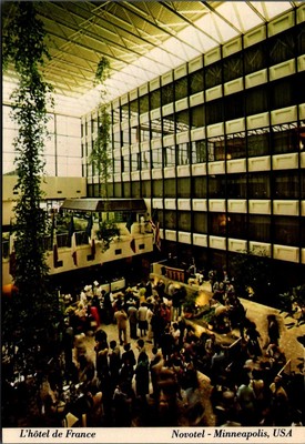Vintage Novotel Hotel de France Postcard - Minneapolis Atrium View