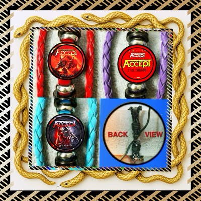 ACCEPT ROCK BAND  LIFE S A BITCH THREE PUNK LEATHER BRACELETS  