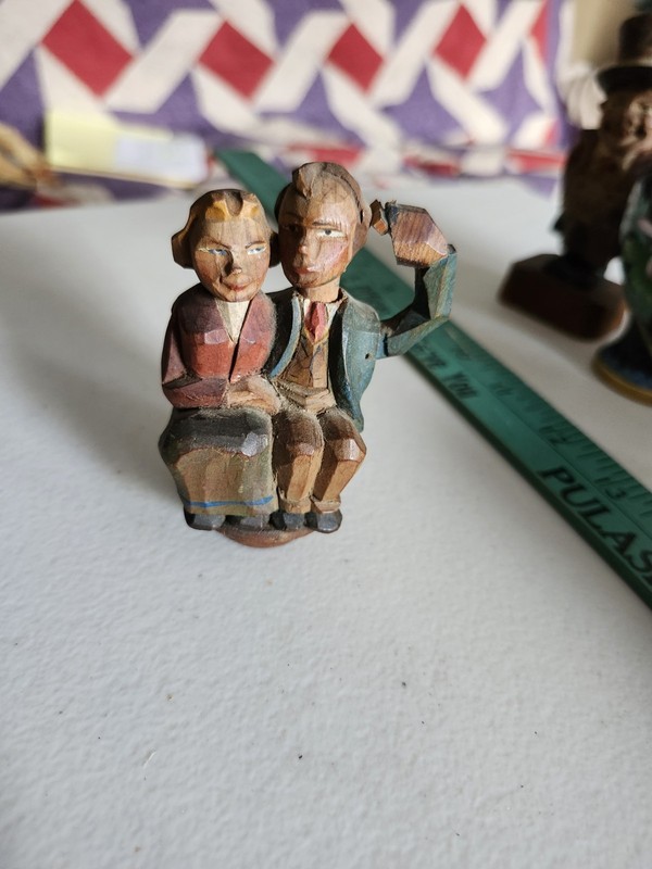 Vintage Folk Art Carved Wood Wine Bottle Stopper - Old Wooden Stopper Moveable 