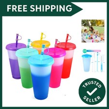 Colour Changing Cups Tumblers with Lids & Straws Cover - 6 Pack 24oz Reusable...