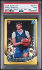 2025 BOWMAN CHROME-YELLOW REFRACTOR #BCV-1 COOPER FLAGG ROOKIE RC 51/75 PSA 9
