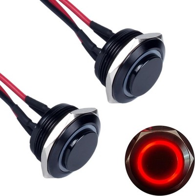 2Pcs 22mm Momentary Push Button Switch Waterproof Metal Black Shell 12V 24V ON