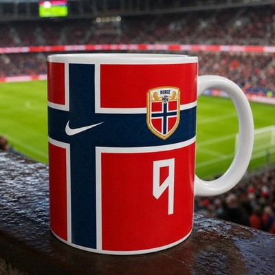 Norway Soccer #9 Coffee Mug 11oz | Football Fan Gift | Red Nordic Cross Cup