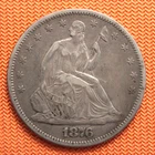 1876-S Seated Liberty Silver Half Dollar, 1/2, 50C, 90%