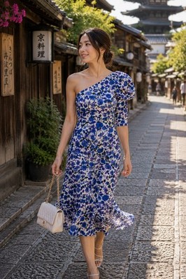 saloni blue dress Selma Long Dress Polka Lemon