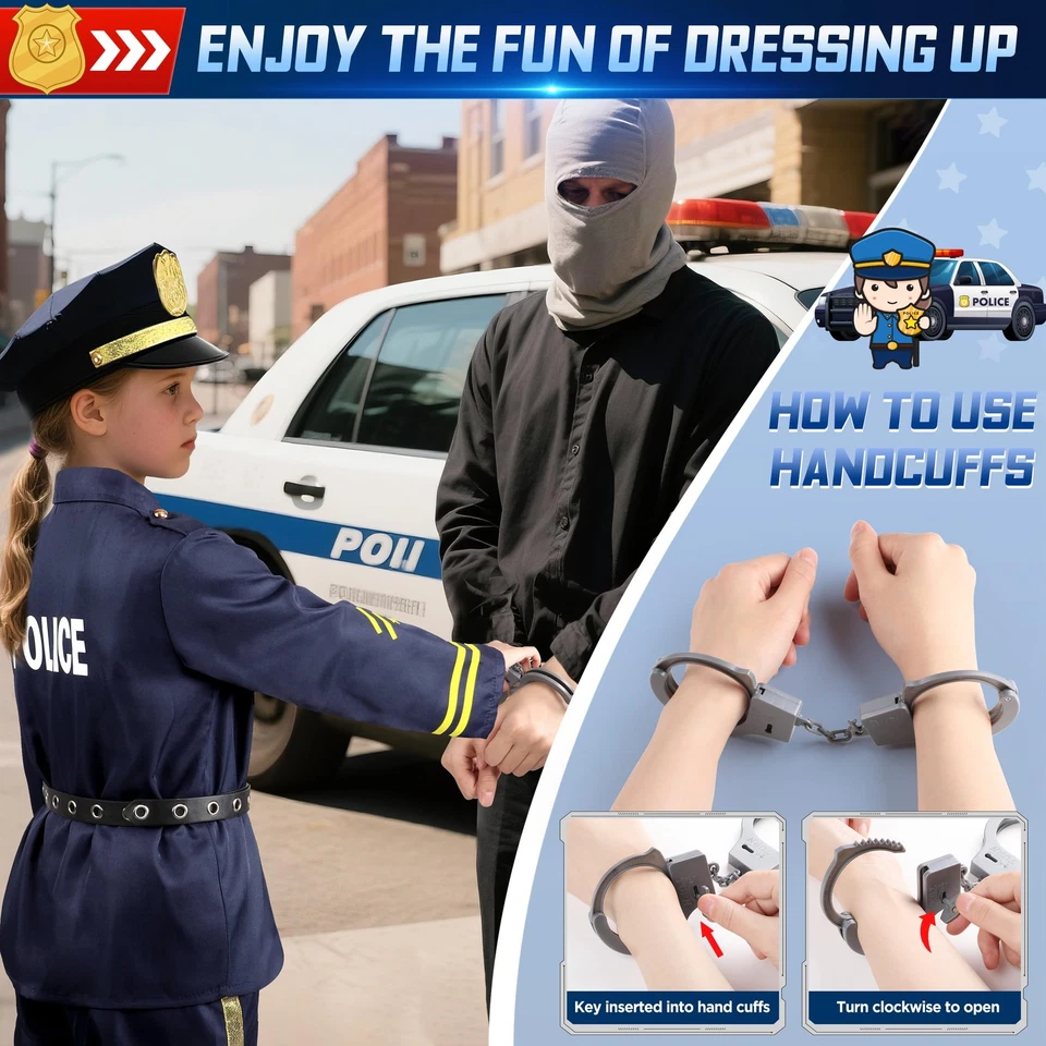 Conjunto de Disfraz de Policía Infantil con Uniforme, Accesorios para Halloween Vestir Foto 3 de 4