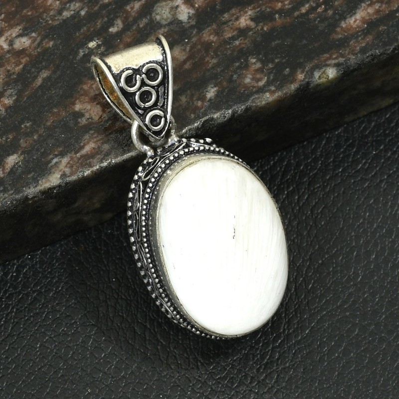 White Opal Gemstone Handmade Antique Design Pendant Jewelry Gift 1.8" AP-49242