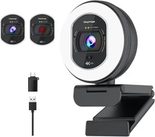 4K Webcam with Ring Light Web Cam 4K Autofocus with TOF Computer Camera 1080P