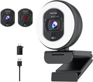 4K Webcam avec Ring Light Web Cam 4K Autofocus avec TOF Caméra d'ordinateur 1080P