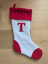 Holiday Home Embroidered Monogram Knit Christmas Stocking Letter "T" Large