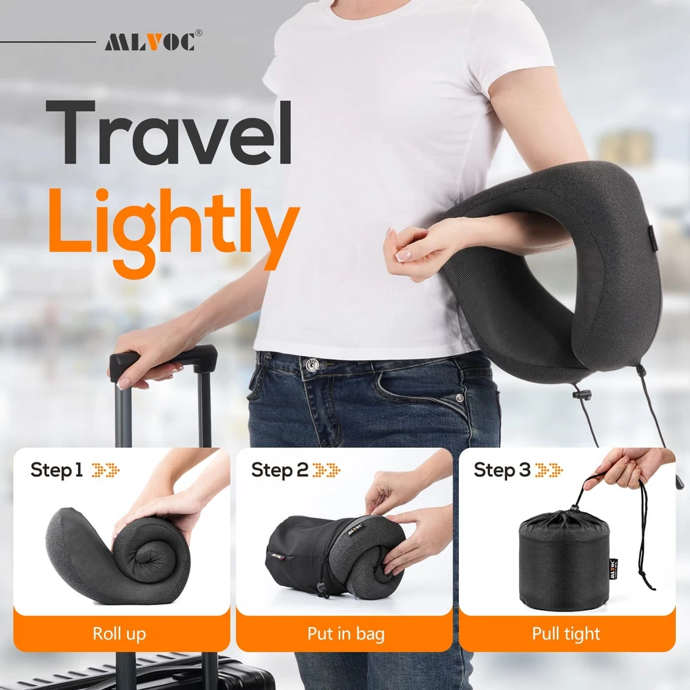 TRAVEL PILLOW 100% PURE MEMORY FOAM NECK PILLOW, COMFORTABLE & BREATHABLE COVER