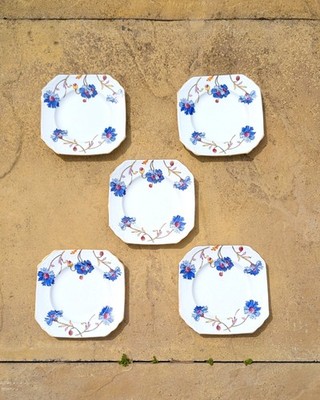 5er Set Foley EB & Co Brot und Butter Teller Bone China Floral Goldrand 14 cm