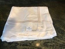 Sferra Grande Hotel Full/ Queen Flat Sheet White/Taupe NEW