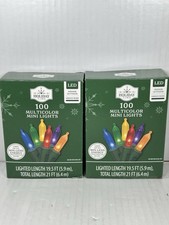 Lot Of 2 Holiday Time 100 MULTICOLOR Mini LED Christmas Lights Strand Green Wire