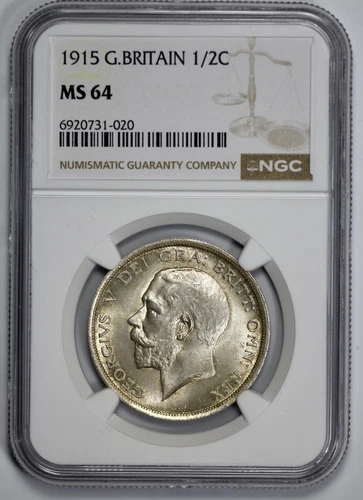1915 Great Britain Silver 1/2C Half Crown NGC MS 64
