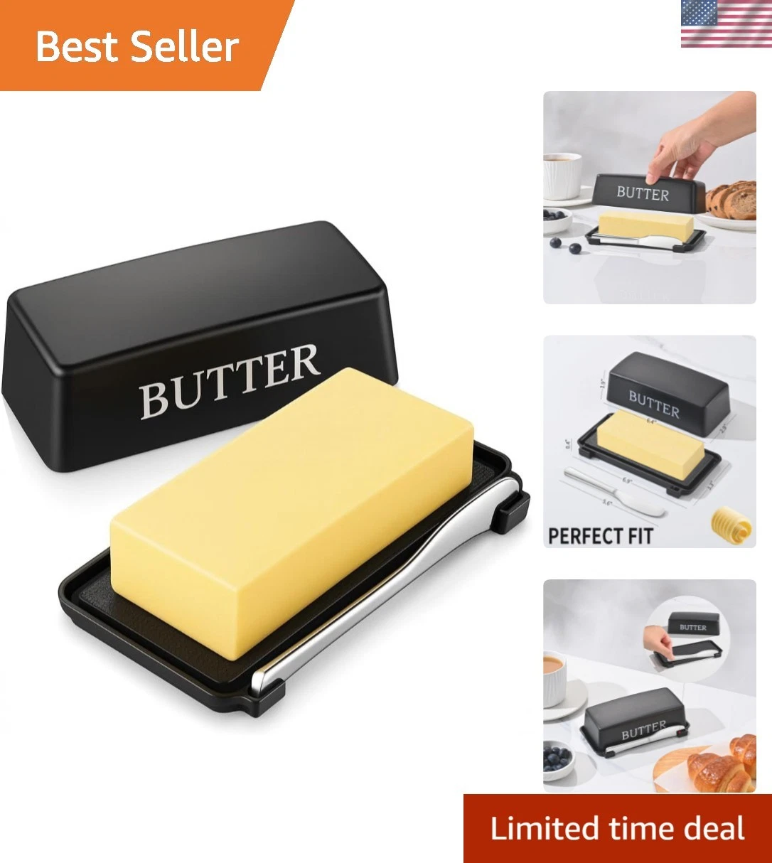 Butter Dish With Cover And Knife,Food Grade Plastic Butter Holder With Lid Fo...
